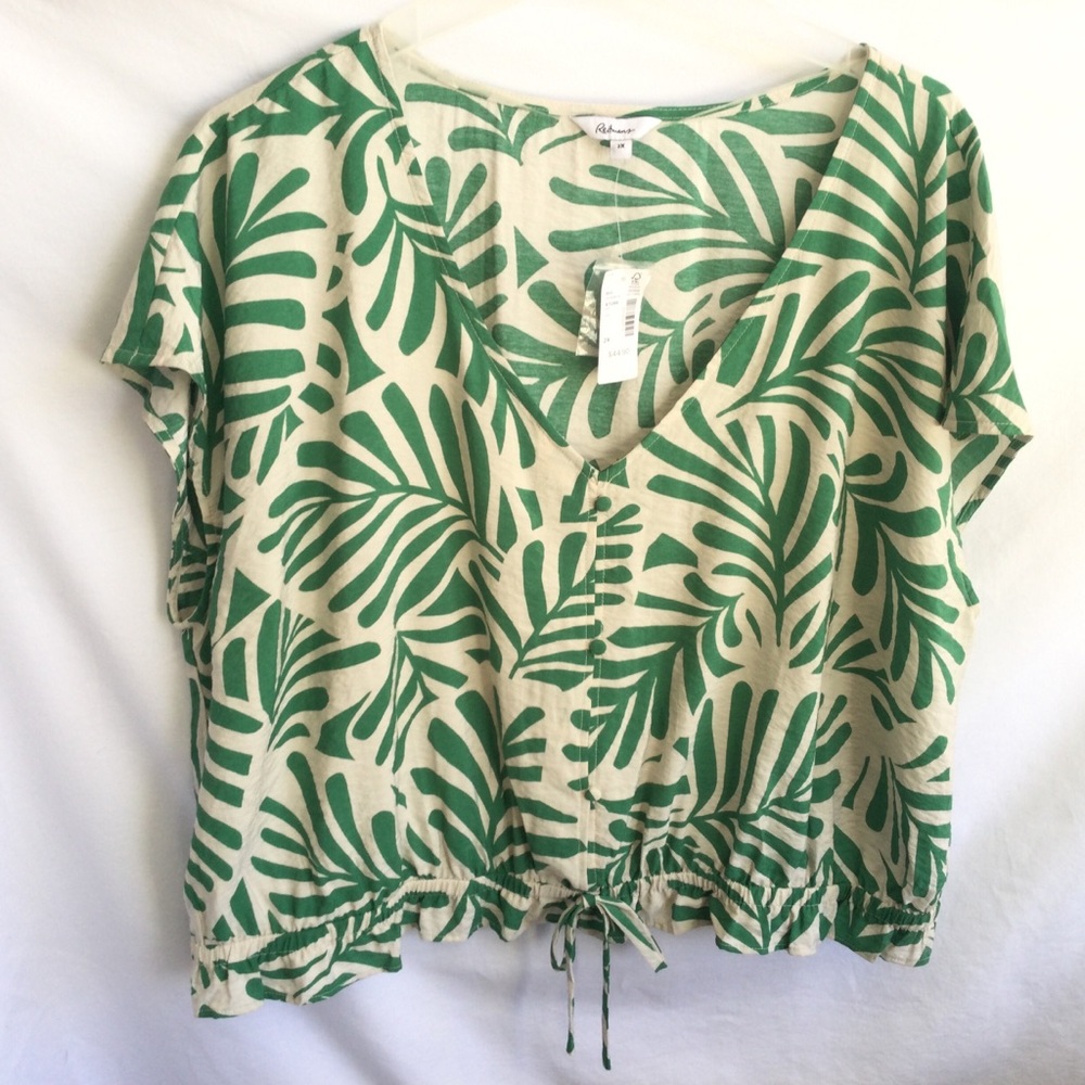 Reitmans 2X V Neck Short Sleeve Blouse NWT Viscose Blend